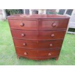 A 19th century mahogany bow fronted bedroom chest of two short over three long graduated drawers