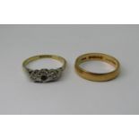 22ct wedding ring, size P, 3.8g and an 18ct diamond set ring (centre stone vacant), size N/O, 2.