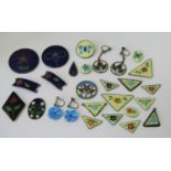 Interesting collection of Arts & Crafts enamelled panels, some in white metal jewellery mounts, to