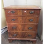 Small 19th century mahogany chest of four long drawers with brass plate handles and bracket