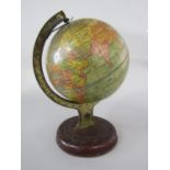 Chad Valley tin plate terrestrial globe, 22 cm high