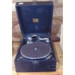 His Masters Voice boxed leather gramophone