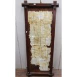 A Victorian pine noticeboard frame in the ecclesiastical manner 125cm long, 52cm wide
