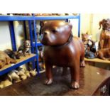 Good quality model of a Bulldog with mid-tan coloured leather finish, 90cm in length approx