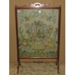 Large Edwardian tapestry, fruit in a lattice work basket - mounted as a firescreen