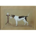 19th century school - Study of a standing black and white Pug type dog in landscape setting,