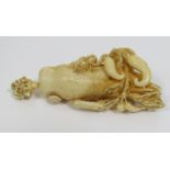 19th century Chinese ivory snuff bottle in the form of a root vegetable with roots and a small