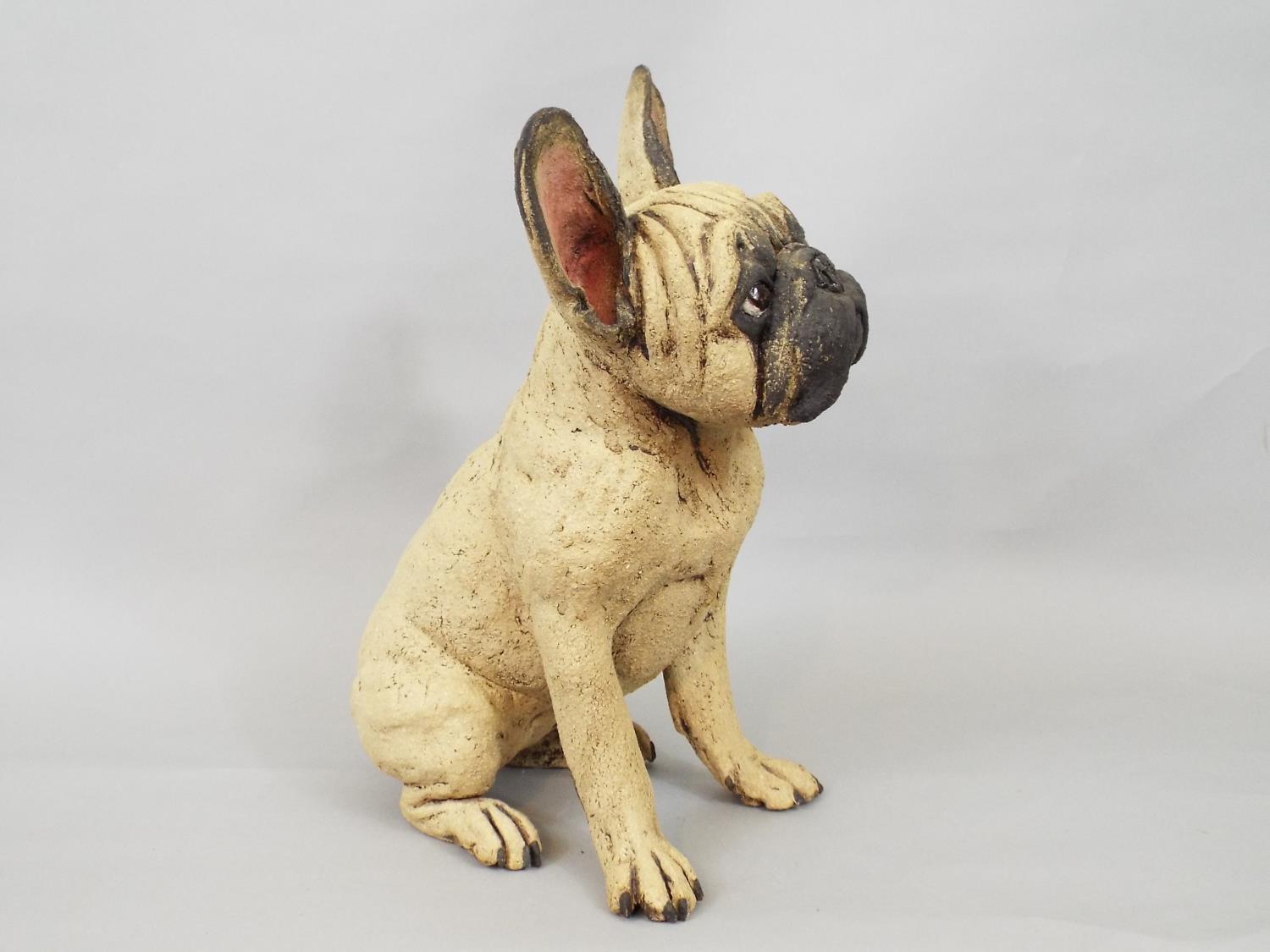 Studio Pottery figure of a seated French Bulldog by Joanne Cooke, 33 cm in high - Image 2 of 3