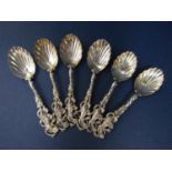 Set of six good quality continental white metal coffee spoons with dancing maiden knops and