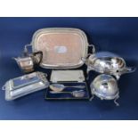 A mixed collection of silver plated items comprising a good quality silver plated revolving entree