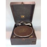 Vintage His Masters Voice leather clad gramaphone