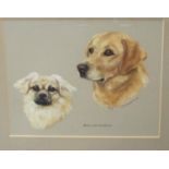 Mary Browning (British 20th/21st century) - Study of a Pekinese Chan and a yellow Labrador - Mr