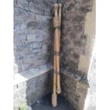 A Victorian style curtain pole with turned finials 6ft long together with a pair of matching smaller