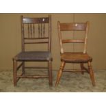 A Victorian child's size Windsor elm and beechwood bar back kitchen chair together with a simple