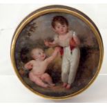 A good quality 19th century school portrait of circular form on tortoiseshell showing a young