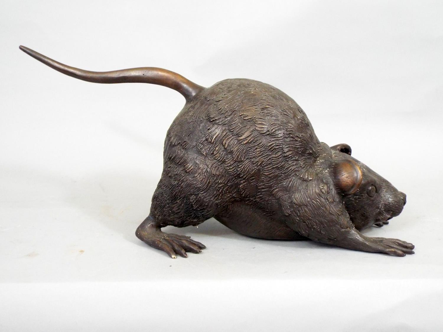 An oriental bronze figure of a pouncing rat, 37cm long - Image 2 of 4