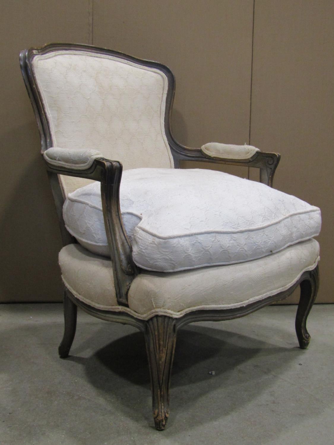 A pair of 19th century fautilles, with cream ground floral patterned upholstered seats and shield - Image 2 of 2