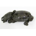 Japanese bronze figure of two turtles, 10 cm maximum