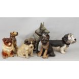 Six models of dogs including a Dandie Dinmont, fox terrier and others, 27cm max