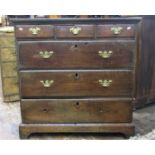 18th Century oak chest, three long and three short drawers 106cm wide
