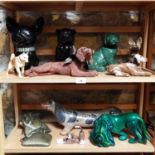 A quantity of whimsical dogs in salt glaze, terracotta, ceramic, etc (11)