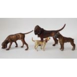 Bronze cold painted figures of dogs to include a Bloodhound, Pointer, Bulldog and Foxhound, 8cm max