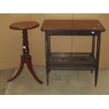 A Regency mahogany pole screen/occasional table base with ring turned pillar and swept supports with