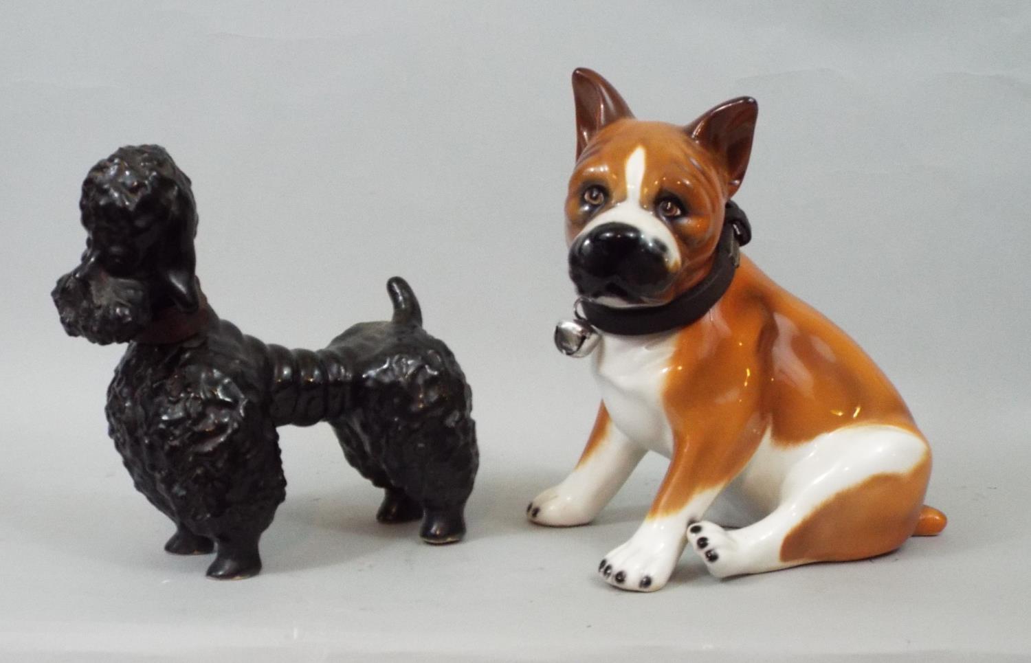 Six ceramic figures of dogs, Poodle, Dachshund, Boxer, etc, 30 cm and smaller - Image 4 of 4