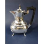 1920s silver Walker & Hall baluster boat shaped coffee pot with inscription 'Won at Three Counties