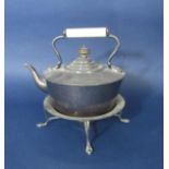 Ivory handled silver plated spirit kettle on stand in the manner of Christopher Dresser, together