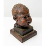After Jacob Epstein plasterwork model of a childs head on a stepped wooden stand. 15cm