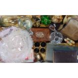 A box of interesting items containing various glassware, books, silver plate, together with a