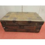A Georgian travelling trunk with pony skin and steel banded finish 60cm wide