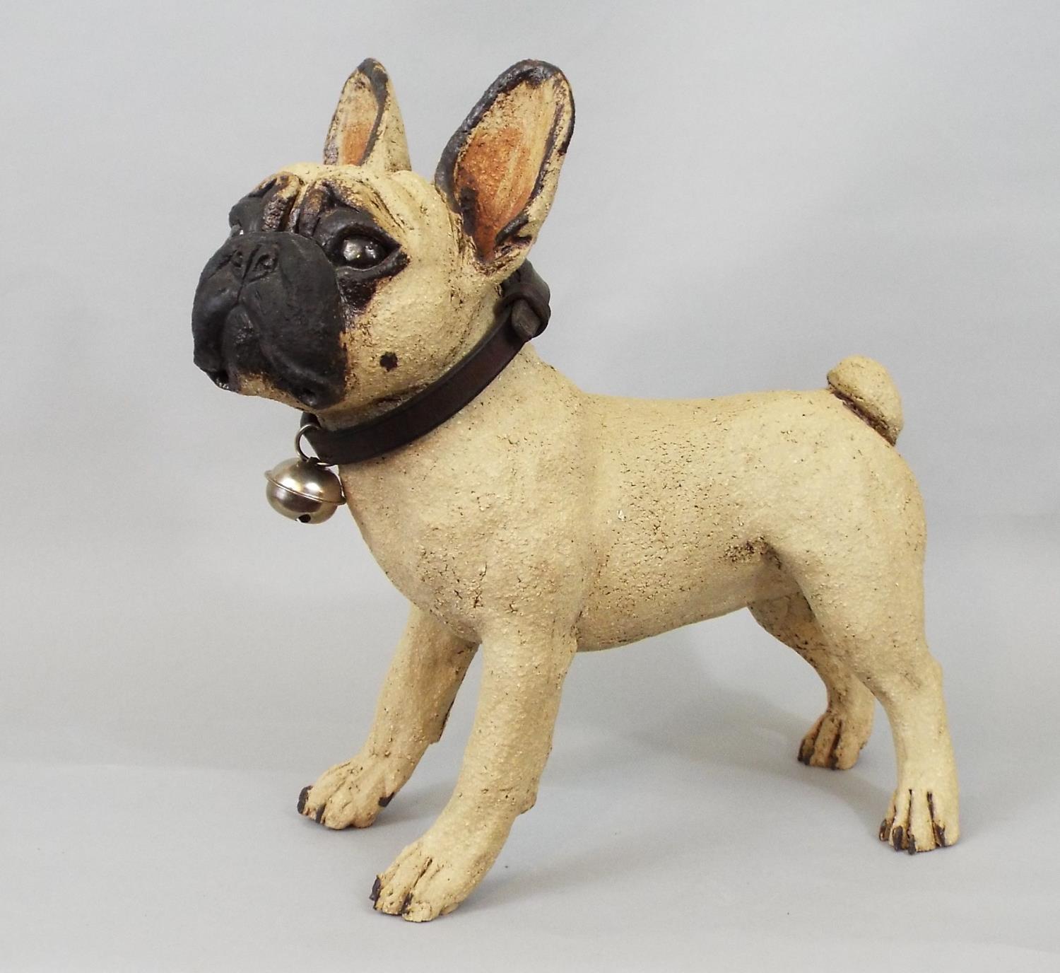 Studio pottery model of a French Bulldog standing, 30 cm height