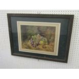 19th century school - Study of grapes on a mossy bank, watercolour on paper, 25 x 34cm, framed