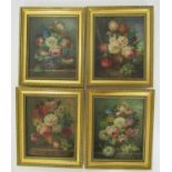 Monogrammist OC (mid-20th century) - Set of four still lives with flowers and fruit in the 17th