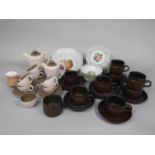 A collection of Poole pottery mushroom glazed wares comprising coffee pot, hot water jug, sugar
