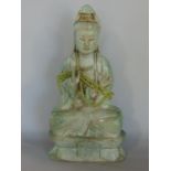 Chinese hardstone figure of a seated Buddhistic deity, possibly Guanyin 27 cm high (AF)