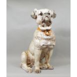 Terracotta figure of a terrier with glass eyes, 43 cm in height