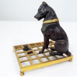 Good quality 19th century bronze ink stand in the form of a hound watching a rat coming through a