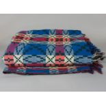 Woollen Welsh blanket, double weave and reversible in blue, black, red, white and green.2.1 x 2.3m