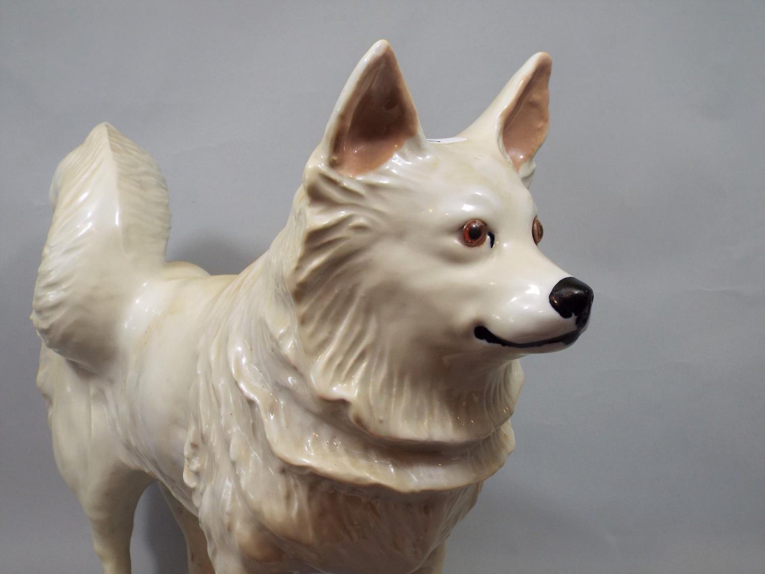 Ceramic figure of a hound with glass eyes, in standing position, 35 cm height - Image 2 of 2