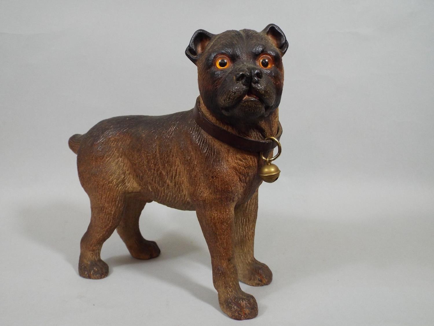 A Victorian pottery figure of a standing bulldog with leather collar and bell, 22 cm high - Image 3 of 3