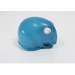 A small Worcester figure of a mouse nibbling - in a turquoise colourway