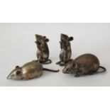 Two silver plated rats in begging pose, further silver plated rat and a vesta case in the form of