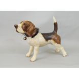 A studio pottery figure of a basset hound, standing with tail erect, 24cm high