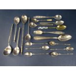 Mixed collection of continental silver spoons to include Russian, Danish and other enamel and