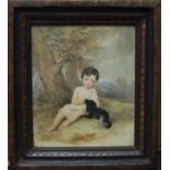 G Ceruti? (19th century school) - Study of a child in landscape setting accompanied by a spaniel,