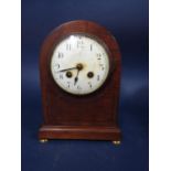 Edwardian mahogany cased twin train lancet mantel clock, with convex dial, 23.5cm high