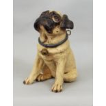 Studio Pottery figure of a seated Pug by Joanne Cooke, 20 cm